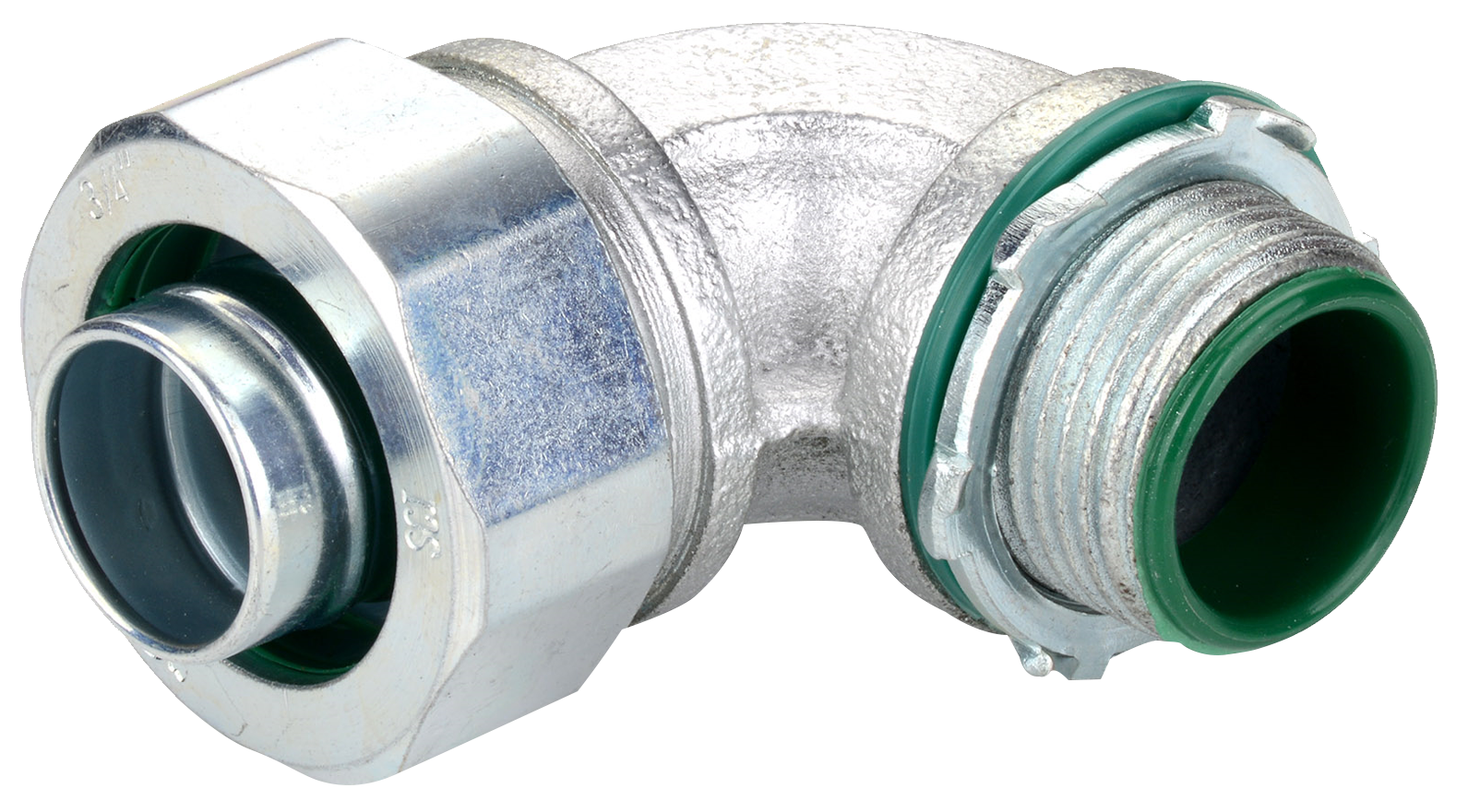 LTC9020RLNG25.png CONECTOR LIQUIDTIGHT CURVO AISL. HIERRO 1"X90° C/CONTRATUERCA C/L/T, UL - Imagen 1
